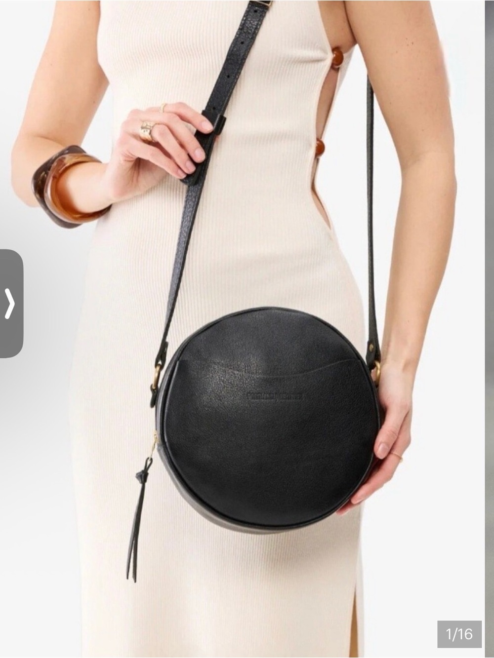 Portland Leather Company Black Leather Circle Crossbody Bag‎